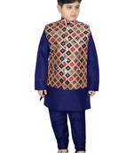 Blue Silk Printed Kurta And Pyjama