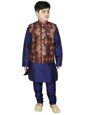 Blue Silk Printed Kurta And Pyjama 1