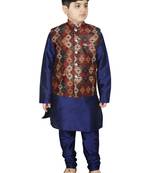 Blue Silk Printed Kurta And Pyjama