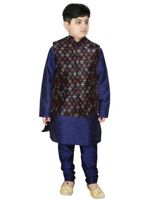 Blue Silk Printed Kurta And Pyjama 1