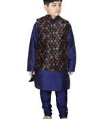 Blue Silk Printed Kurta And Pyjama