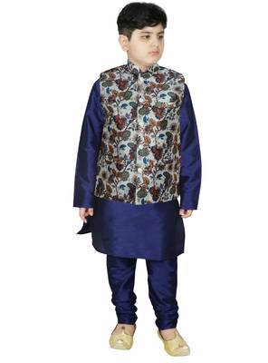 Blue Silk Printed Kurta And Pyjama 1