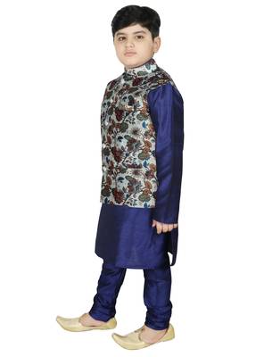 Blue Silk Printed Kurta And Pyjama 2