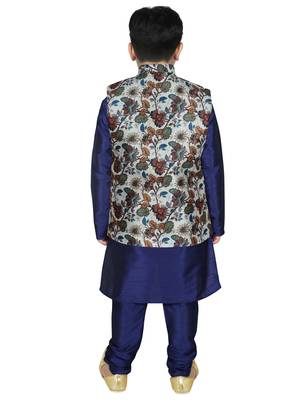 Blue Silk Printed Kurta And Pyjama 3