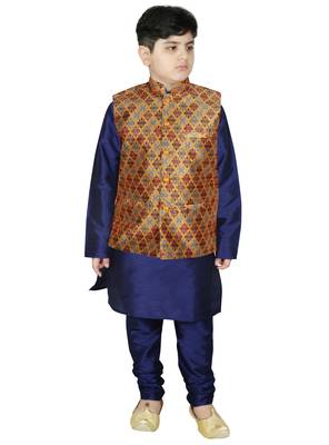 Blue Silk Printed Kurta And Pyjama 1
