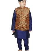 Blue Silk Printed Kurta And Pyjama