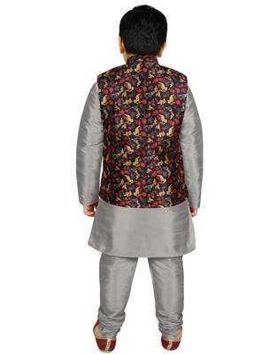 Silver Silk Printed Kurta And Pyjama 3