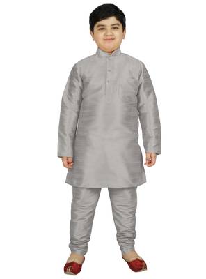 Silver Silk Printed Kurta And Pyjama 5