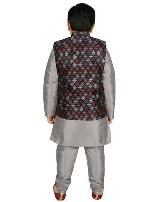 Silver Silk Printed Kurta And Pyjama 3