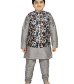 Silver Silk Printed Kurta And Pyjama