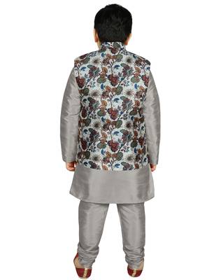 Silver Silk Printed Kurta And Pyjama 3