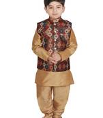 Gold Silk Printed Kurta And Pyjama
