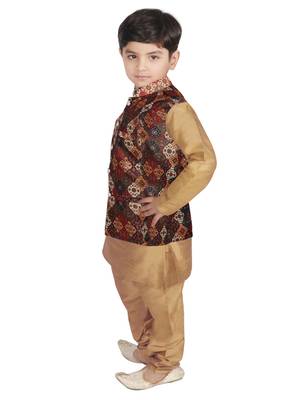 Gold Silk Printed Kurta And Pyjama 2