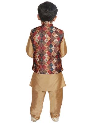 Gold Silk Printed Kurta And Pyjama 3