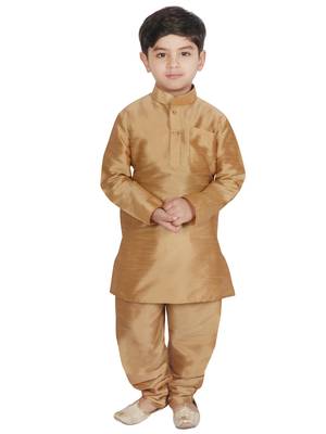 Gold Silk Printed Kurta And Pyjama 5