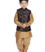 Gold Silk Printed Kurta And Pyjama