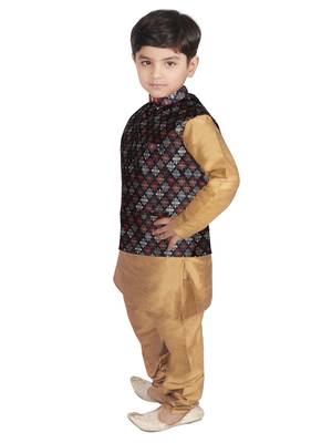 Gold Silk Printed Kurta And Pyjama 2