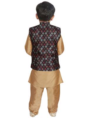 Gold Silk Printed Kurta And Pyjama 3