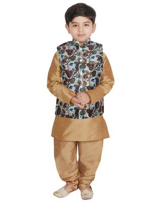Gold Silk Printed Kurta And Pyjama 1