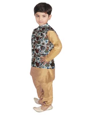 Gold Silk Printed Kurta And Pyjama 2