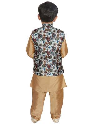 Gold Silk Printed Kurta And Pyjama 3
