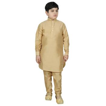 Beige Silk Solid Kurta And Pyjama 1