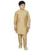 Beige Silk Solid Kurta And Pyjama