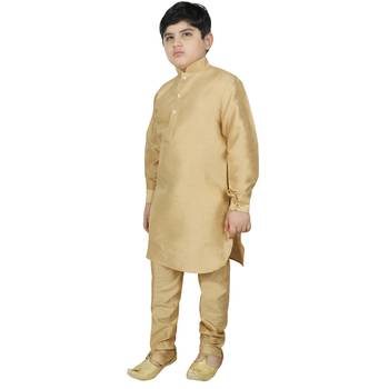 Beige Silk Solid Kurta And Pyjama 2