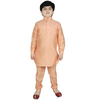 Peach Silk Solid Kurta And Pyjama 1