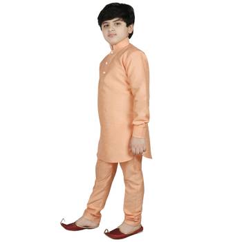 Peach Silk Solid Kurta And Pyjama 2