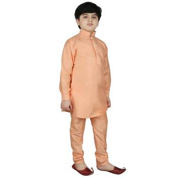 Peach Silk Solid Kurta And Pyjama 5