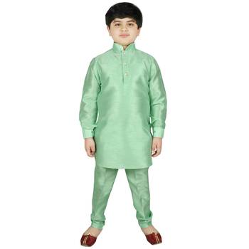 Green Silk Solid Kurta And Pyjama 1