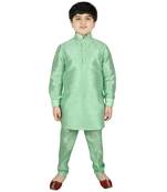 Green Silk Solid Kurta And Pyjama