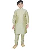 Sea Green Silk Solid Kurta And Pyjama
