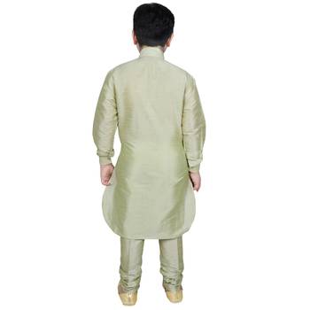 Sea Green Silk Solid Kurta And Pyjama 3