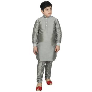 Silver Silk Solid Kurta And Pyjama 1