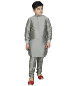Silver Silk Solid Kurta And Pyjama