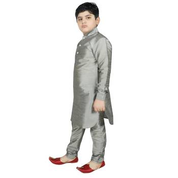 Silver Silk Solid Kurta And Pyjama 2