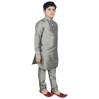 Silver Silk Solid Kurta And Pyjama 5