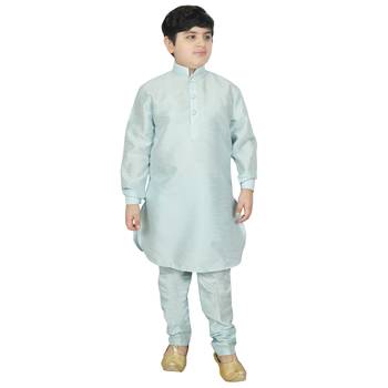 Turquoise Blue Silk Solid Kurta And Pyjama 1