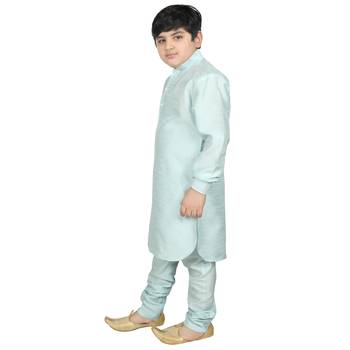 Turquoise Blue Silk Solid Kurta And Pyjama 2