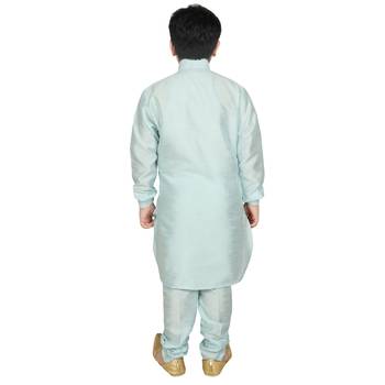 Turquoise Blue Silk Solid Kurta And Pyjama 3