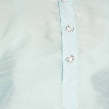 Turquoise Blue Silk Solid Kurta And Pyjama 4