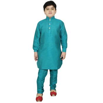 Teal Silk Solid Kurta And Pyjama 1