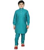 Teal Silk Solid Kurta And Pyjama