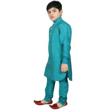 Teal Silk Solid Kurta And Pyjama 2