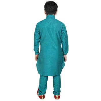 Teal Silk Solid Kurta And Pyjama 3