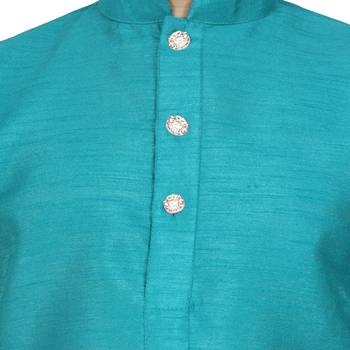 Teal Silk Solid Kurta And Pyjama 4