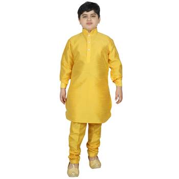Yellow Silk Solid Kurta And Pyjama 1