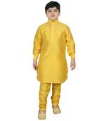 Yellow Silk Solid Kurta And Pyjama